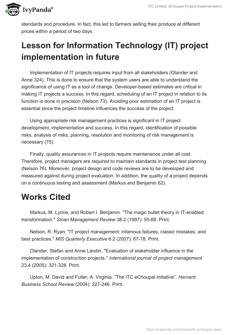 ITC Limited: eChoupal Project Implementation. Page 3