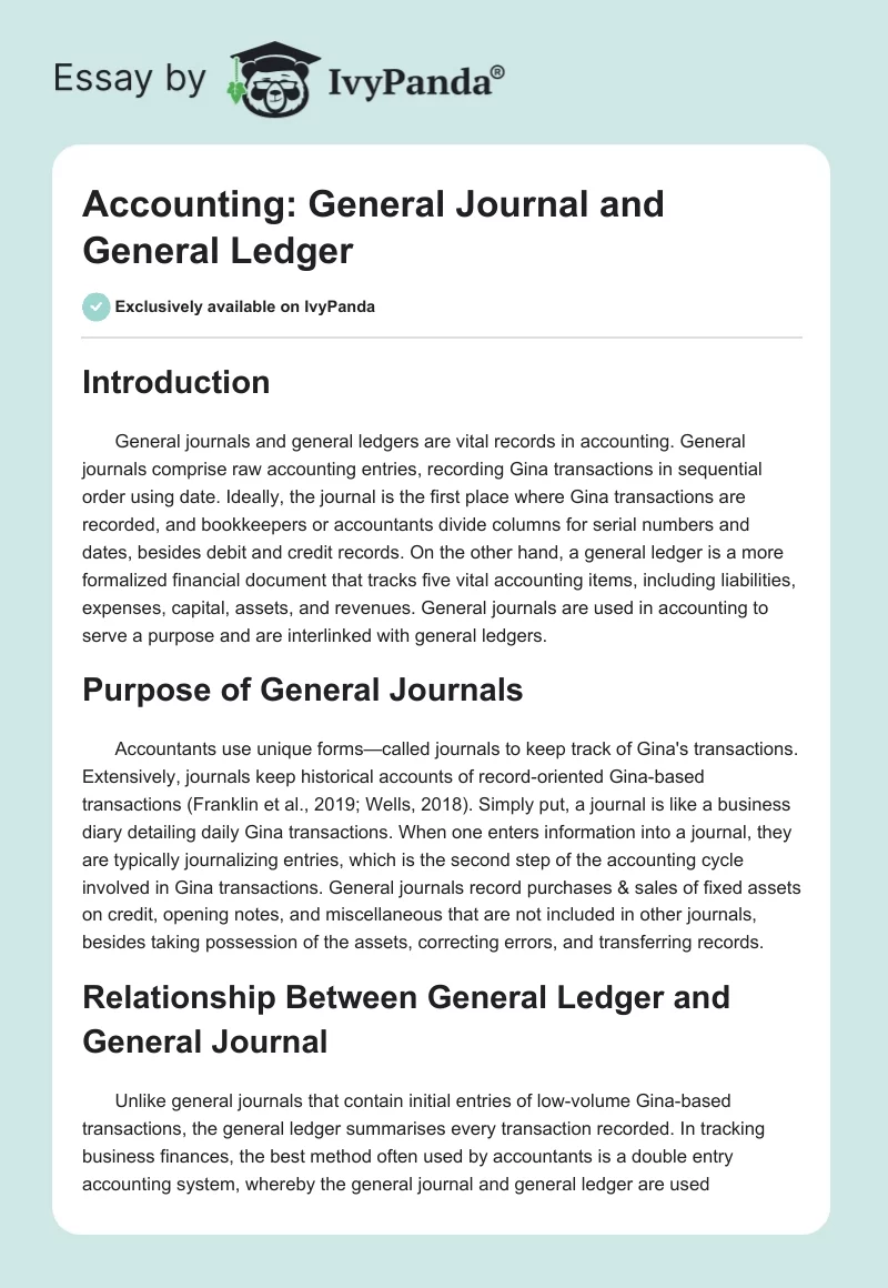Accounting: General Journal and General Ledger. Page 1