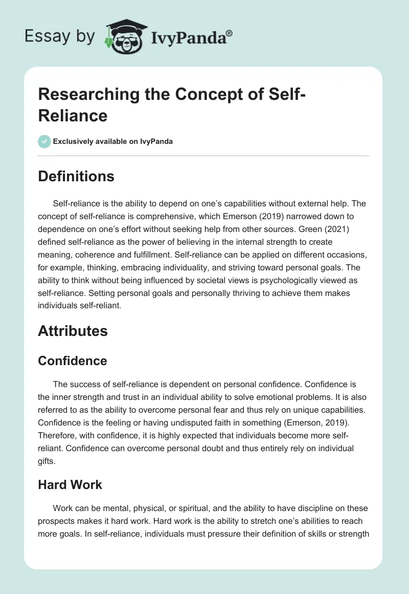 Researching the Concept of Self-Reliance. Page 1