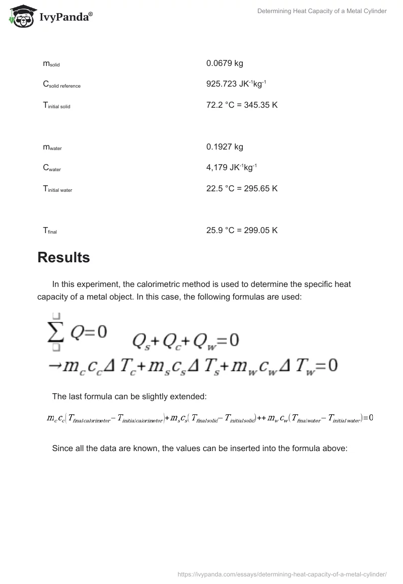 Determining Heat Capacity of a Metal Cylinder. Page 2