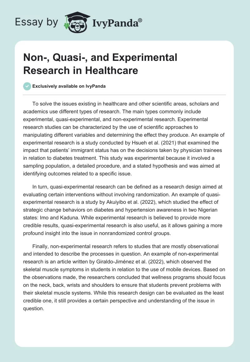Non-, Quasi-, and Experimental Research in Healthcare. Page 1