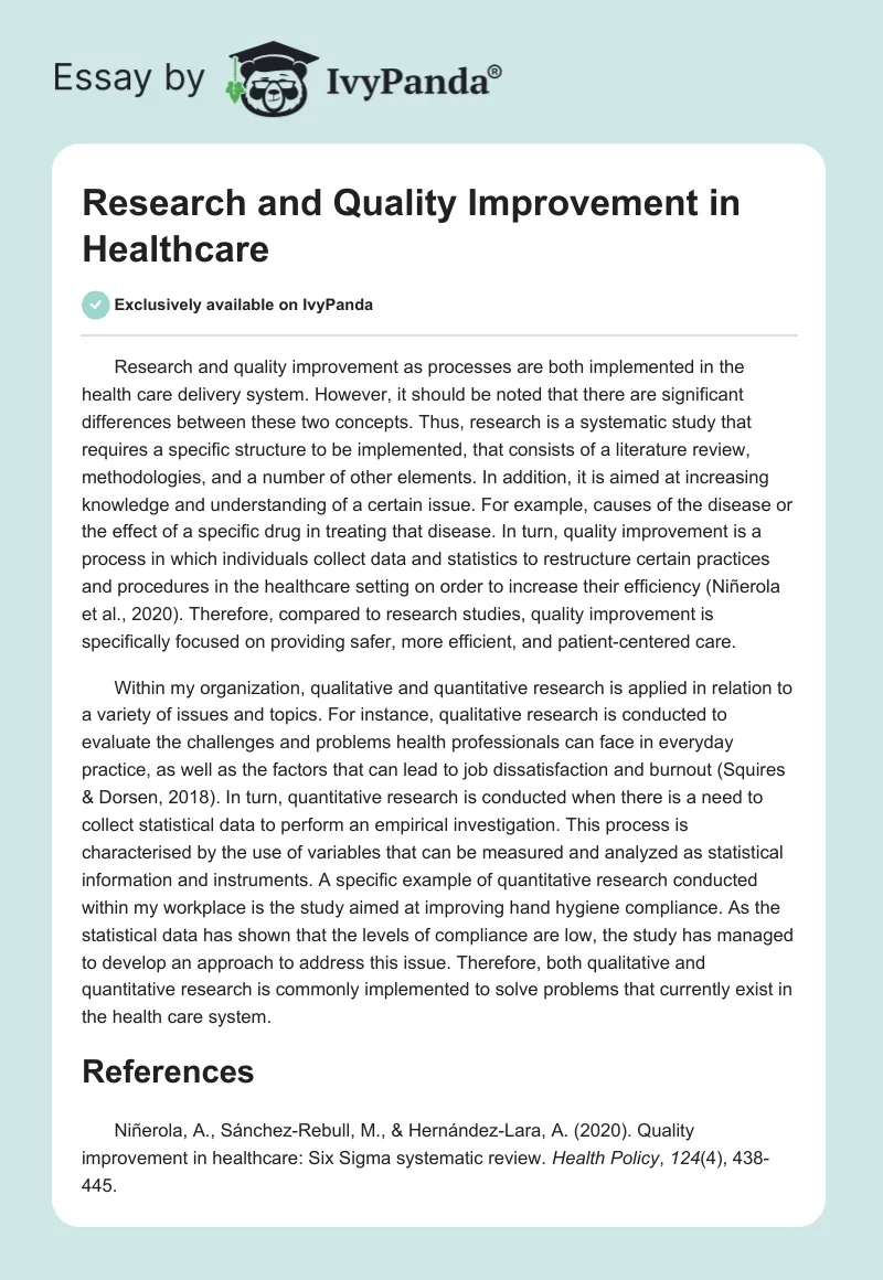 Research and Quality Improvement in Healthcare. Page 1
