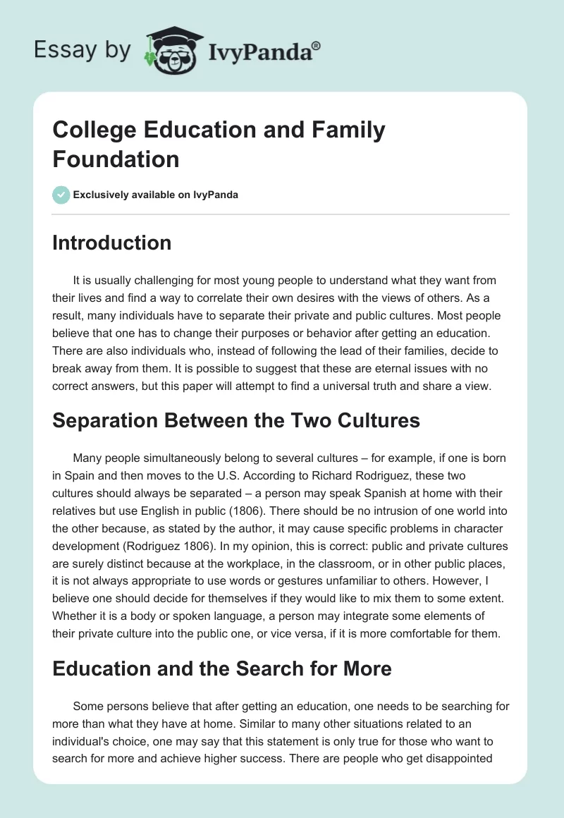 College Education and Family Foundation. Page 1