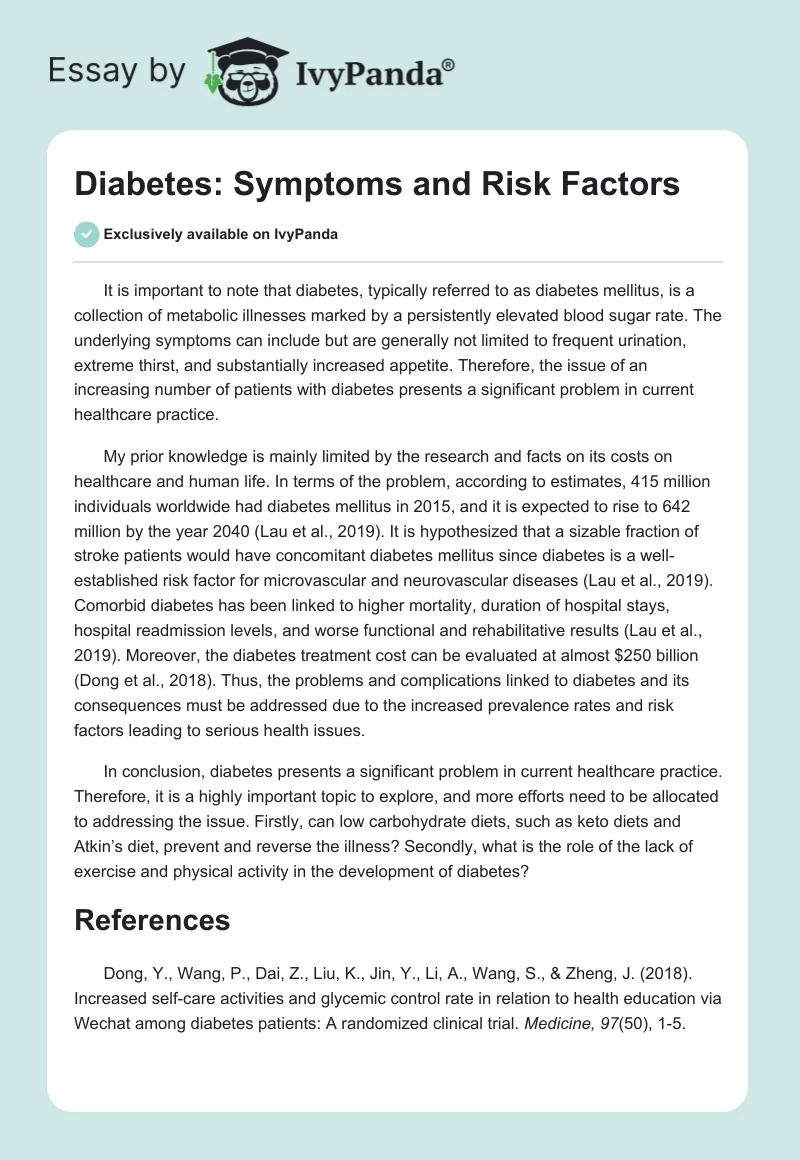 Diabetes: Symptoms and Risk Factors. Page 1