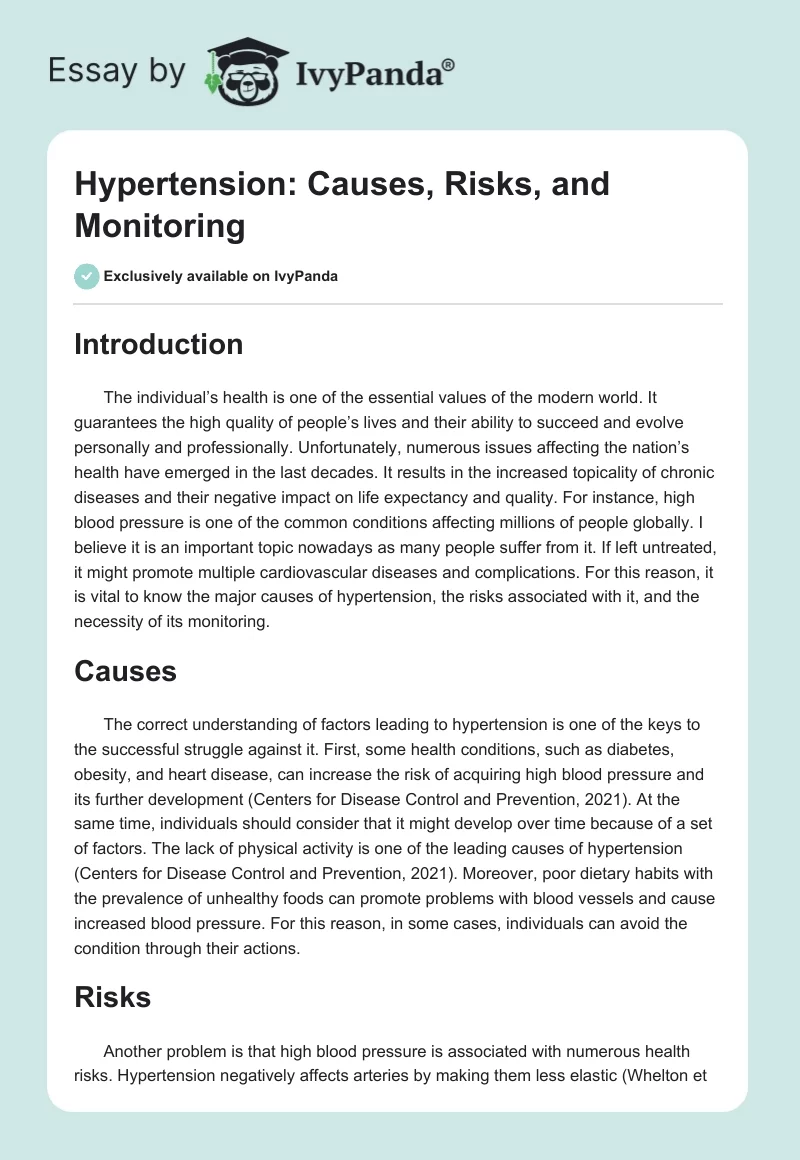 Hypertension: Causes, Risks, and Monitoring. Page 1