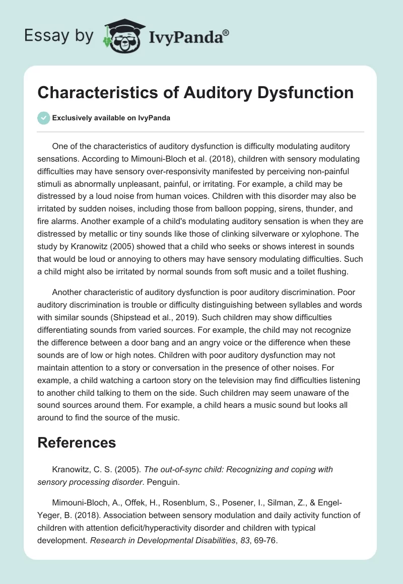 Characteristics of Auditory Dysfunction. Page 1