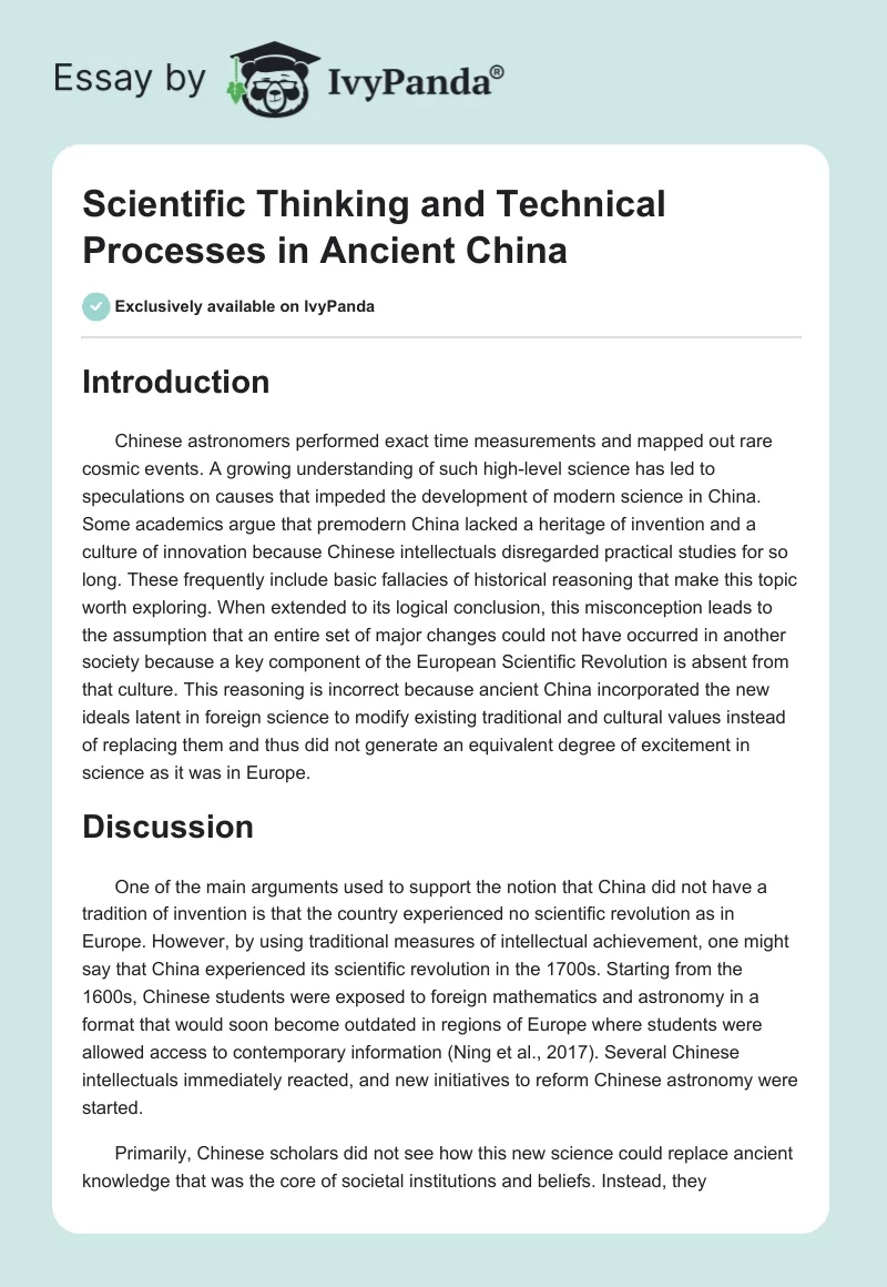 Scientific Thinking and Technical Processes in Ancient China. Page 1