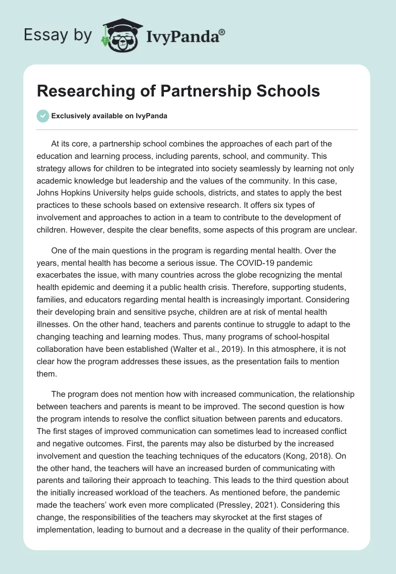 Researching of Partnership Schools. Page 1