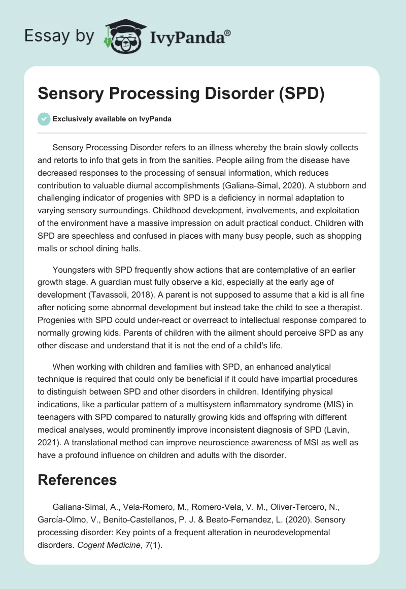 Sensory Processing Disorder (SPD). Page 1