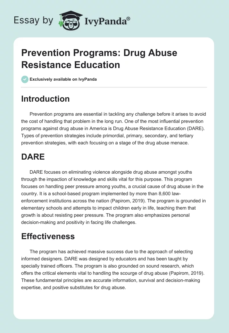 Prevention Programs: Drug Abuse Resistance Education. Page 1
