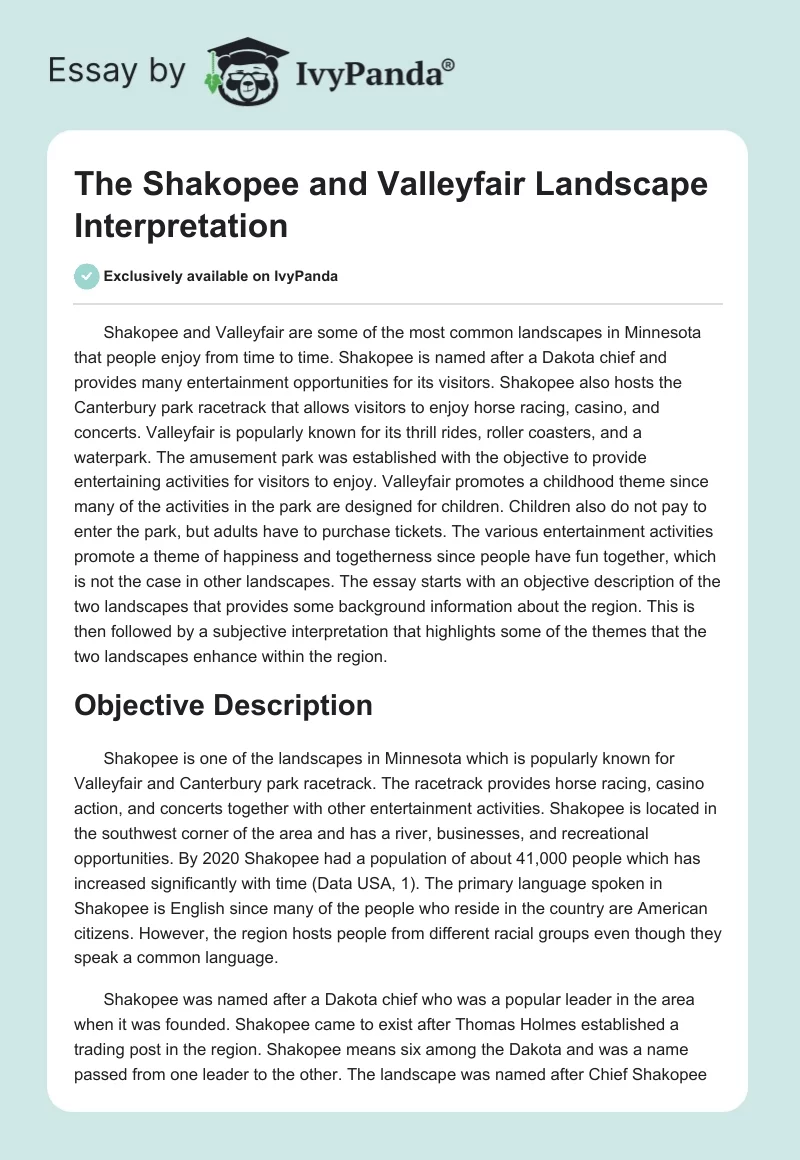 The Shakopee and Valleyfair Landscape Interpretation. Page 1