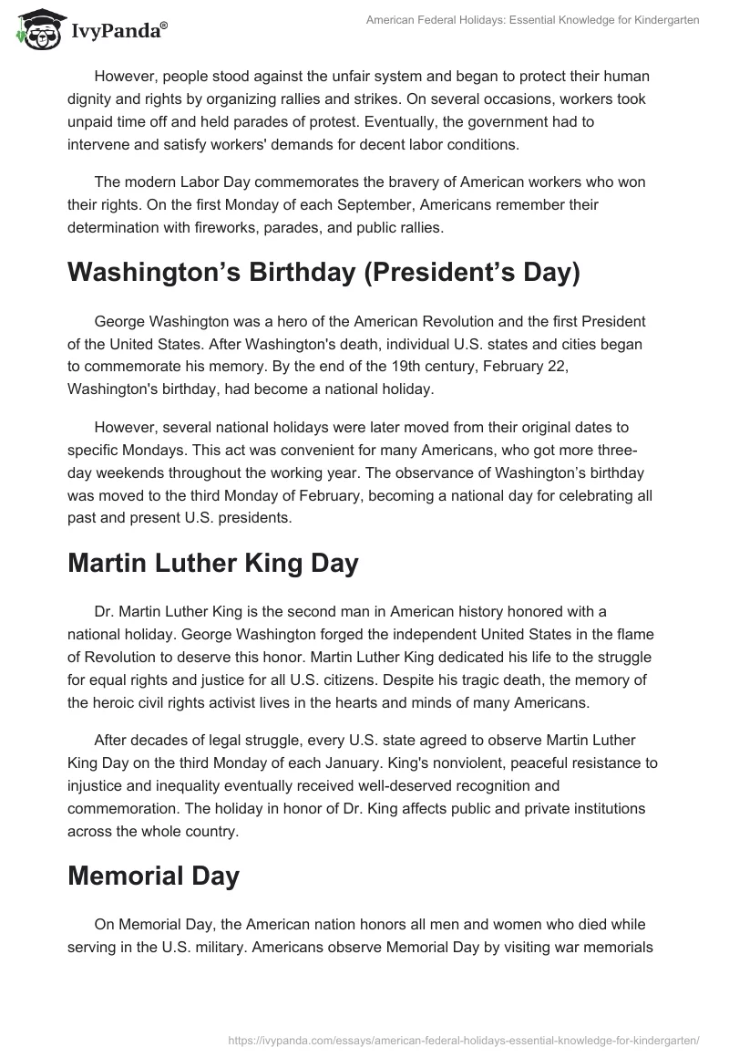 American Federal Holidays: Essential Knowledge for Kindergarten. Page 3