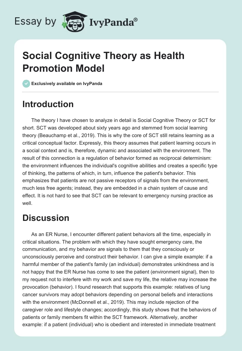Social Cognitive Theory as Health Promotion Model. Page 1
