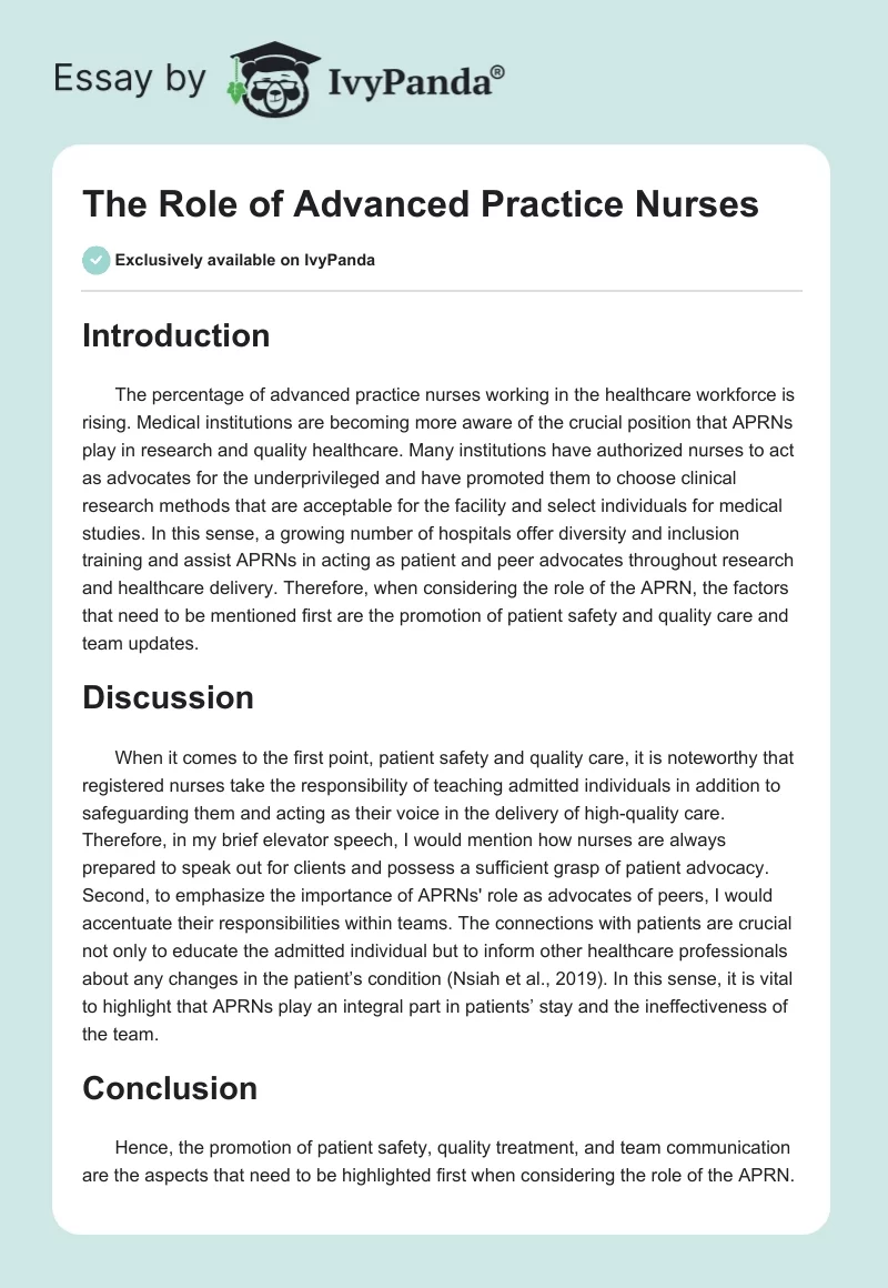 The Role of Advanced Practice Nurses. Page 1