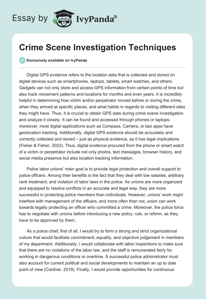 Crime Scene Investigation Techniques. Page 1