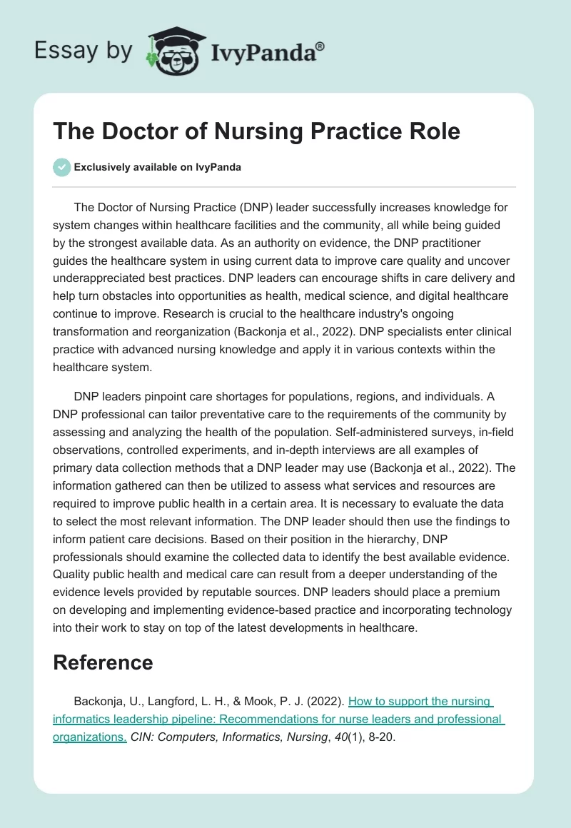 The Doctor of Nursing Practice Role. Page 1
