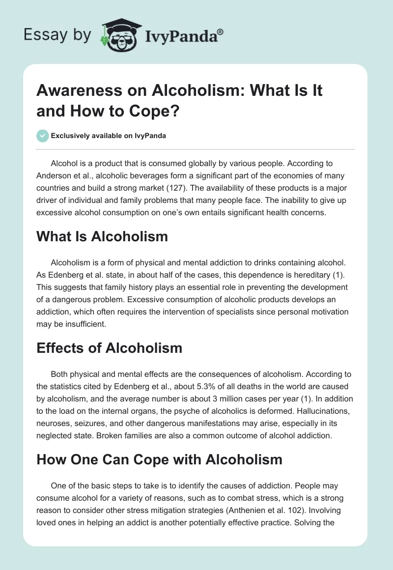 Awareness on Alcoholism: What Is It and How to Cope?. Page 1