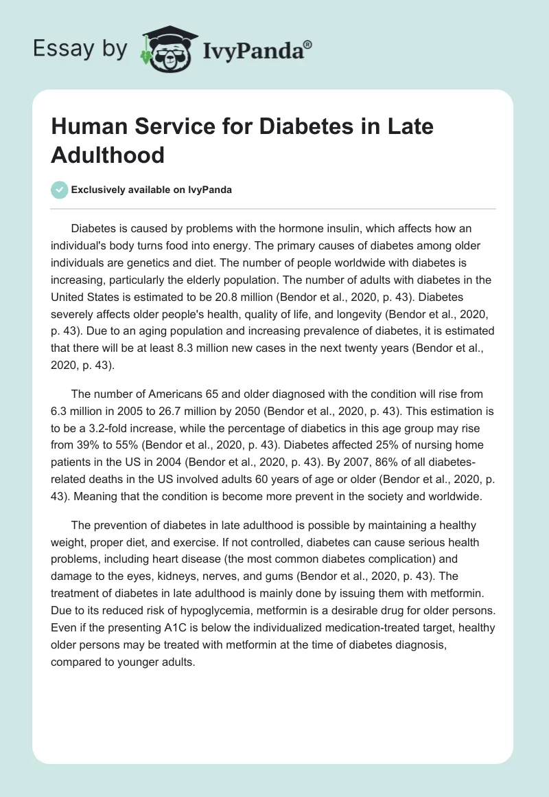 Human Service for Diabetes in Late Adulthood. Page 1