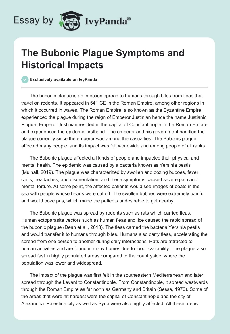 The Bubonic Plague Symptoms and Historical Impacts. Page 1