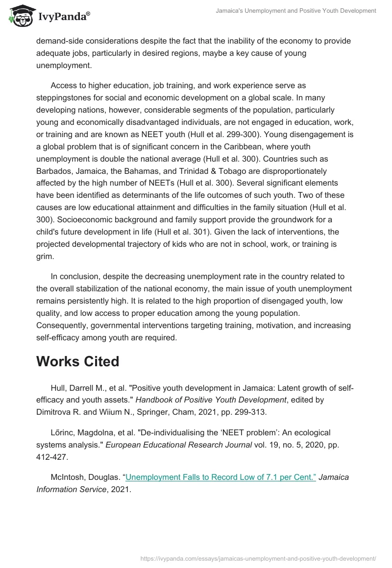 Jamaica's Unemployment and Positive Youth Development. Page 2