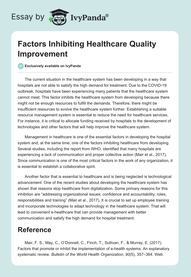 Factors Inhibiting Healthcare Quality Improvement. Page 1