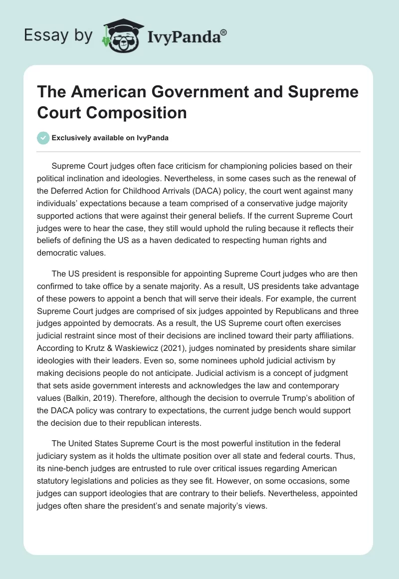 The American Government and Supreme Court Composition. Page 1