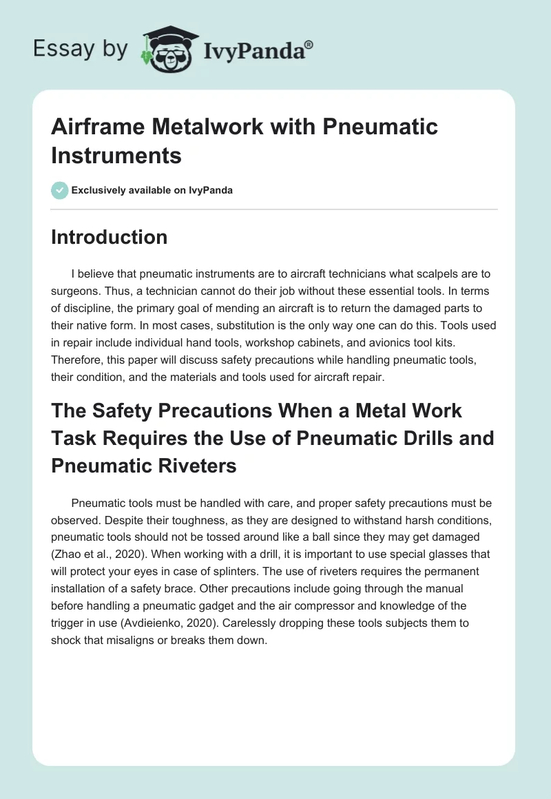 Airframe Metalwork with Pneumatic Instruments. Page 1