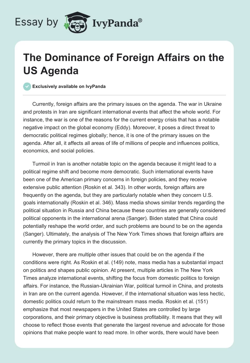 The Dominance of Foreign Affairs on the US Agenda. Page 1