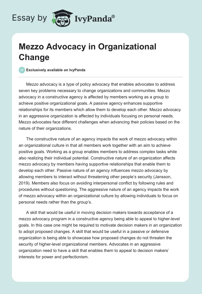 Mezzo Advocacy in Organizational Change. Page 1