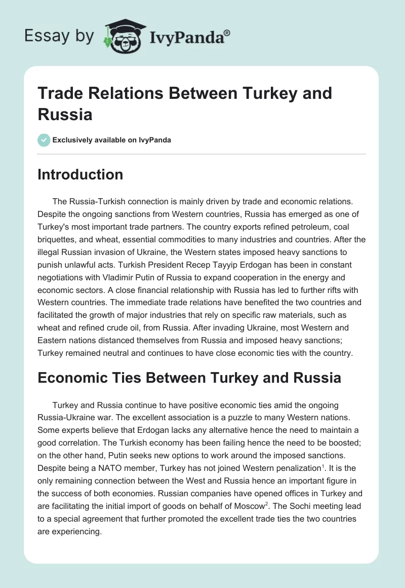 Trade Relations Between Turkey and Russia. Page 1