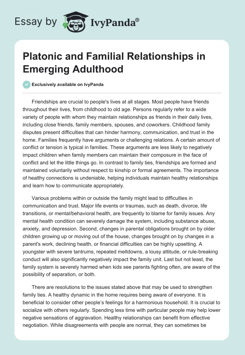 Platonic and Familial Relationships in Emerging Adulthood. Page 1