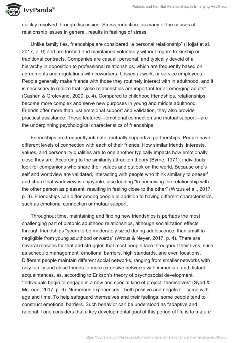 Platonic and Familial Relationships in Emerging Adulthood. Page 2