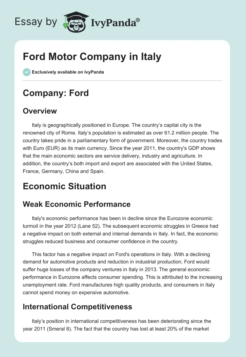 Ford Motor Company in Italy. Page 1
