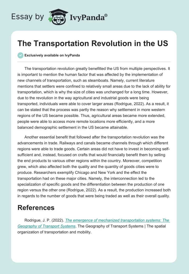 The Transportation Revolution in the US. Page 1
