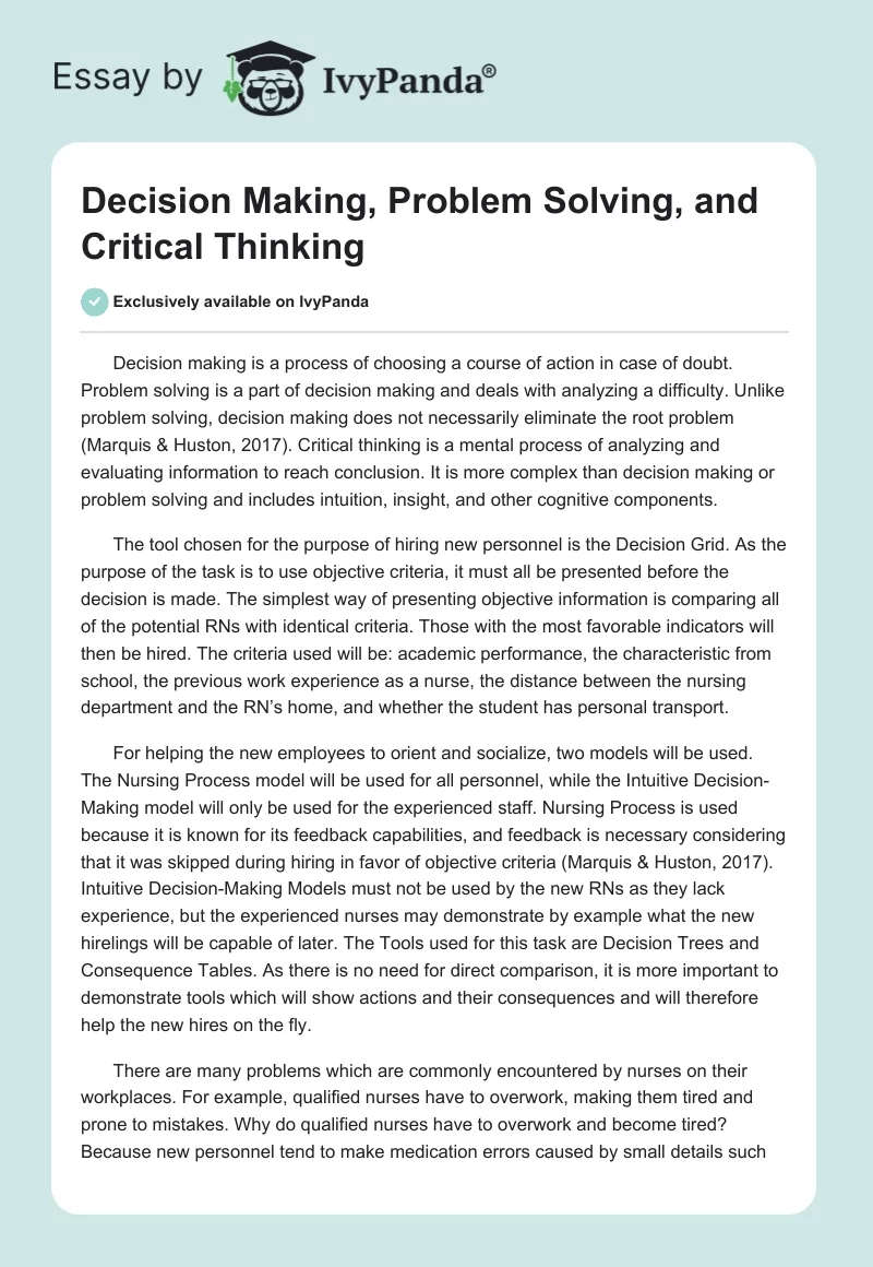 Decision Making, Problem Solving, and Critical Thinking. Page 1