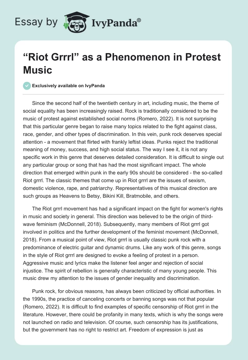 “Riot Grrrl” as a Phenomenon in Protest Music. Page 1