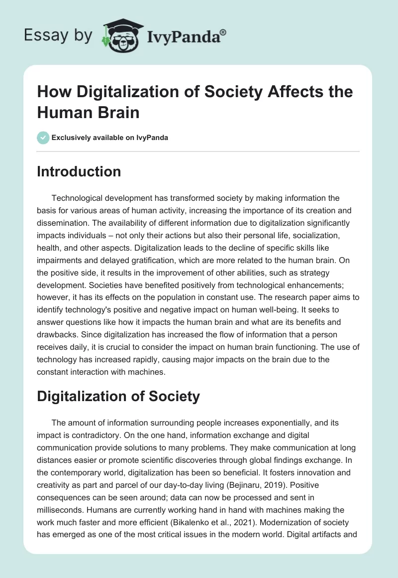 How Digitalization of Society Affects the Human Brain. Page 1