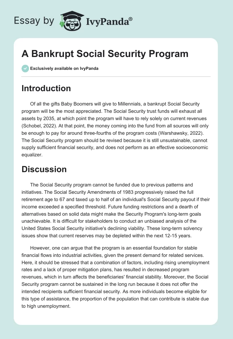 A Bankrupt Social Security Program. Page 1