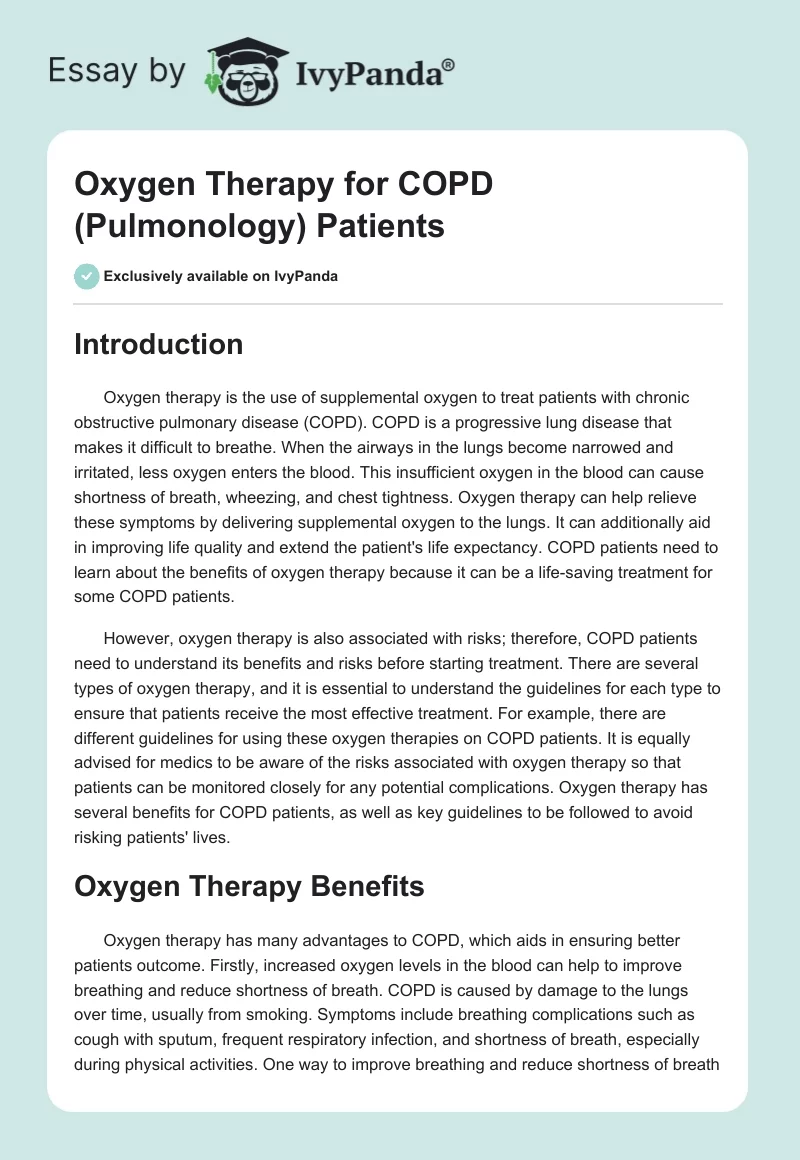 Oxygen Therapy for COPD (Pulmonology) Patients. Page 1