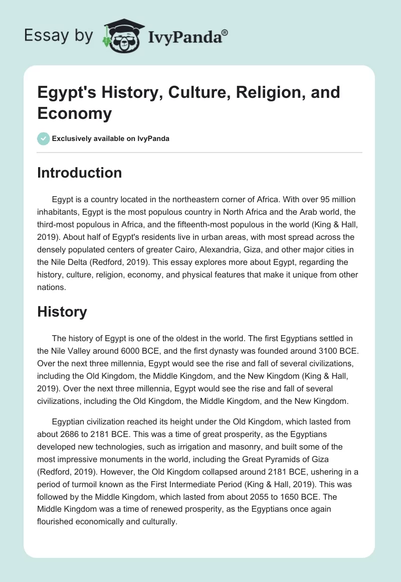 Egypt's History, Culture, Religion, and Economy. Page 1