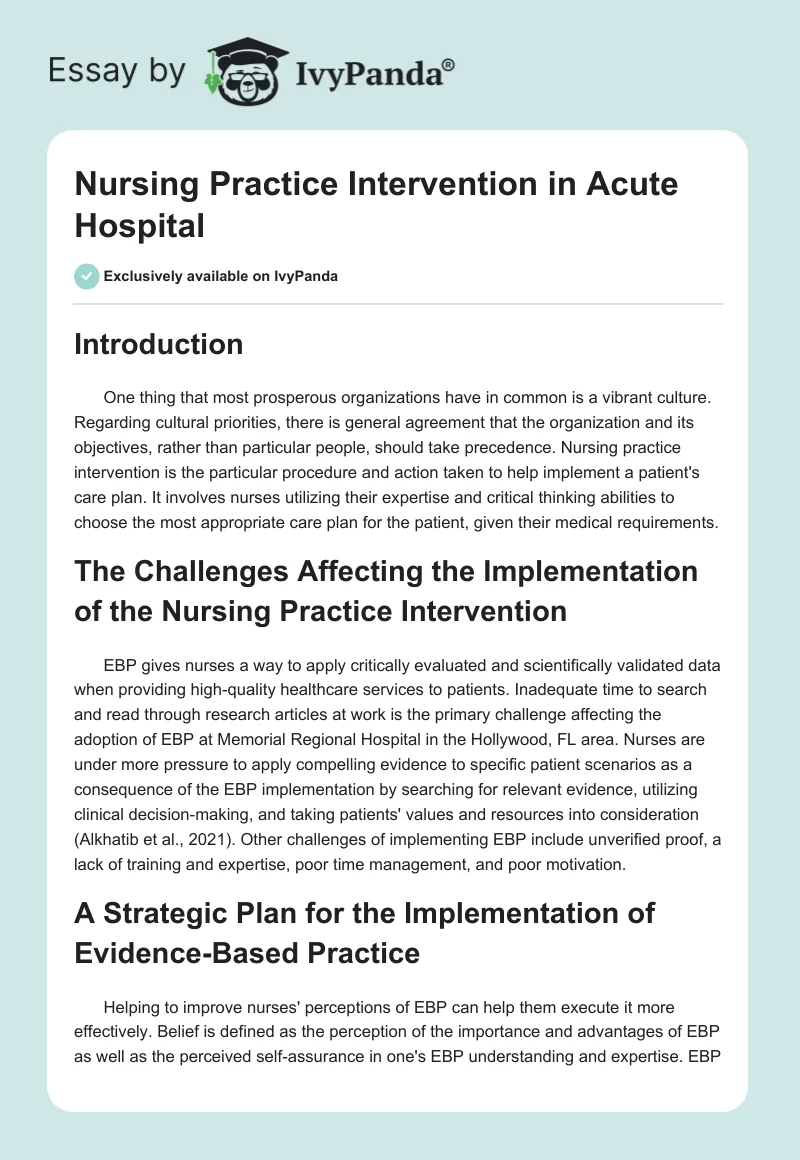 Nursing Practice Intervention in Acute Hospital. Page 1