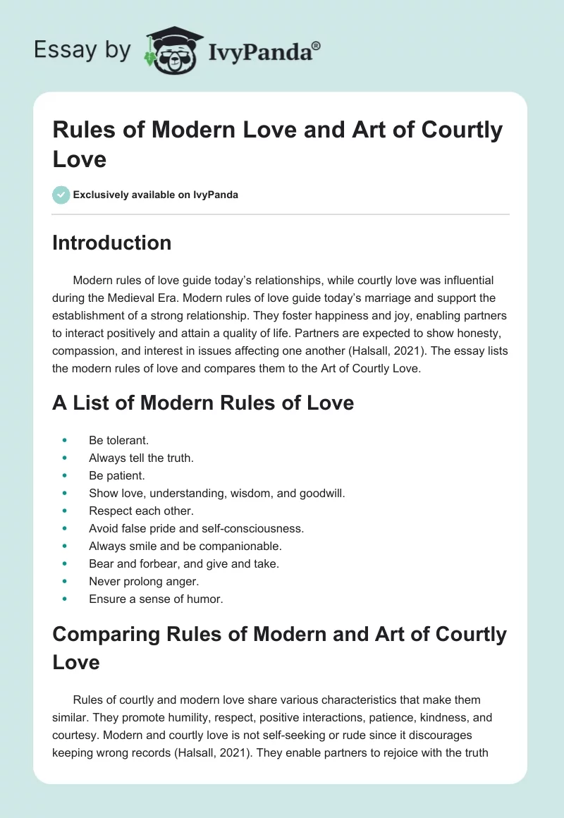 Rules of Modern Love and Art of Courtly Love. Page 1