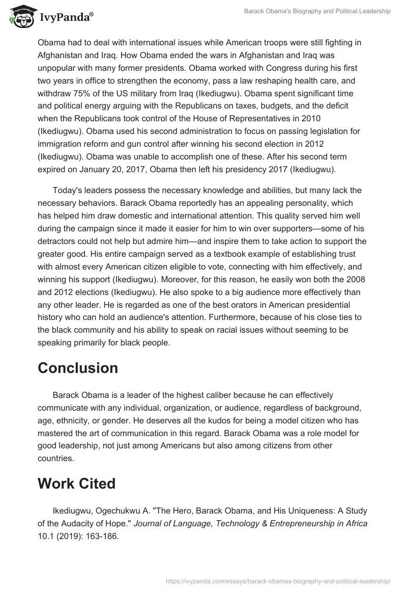 Barack Obama's Biography and Political Leadership. Page 2