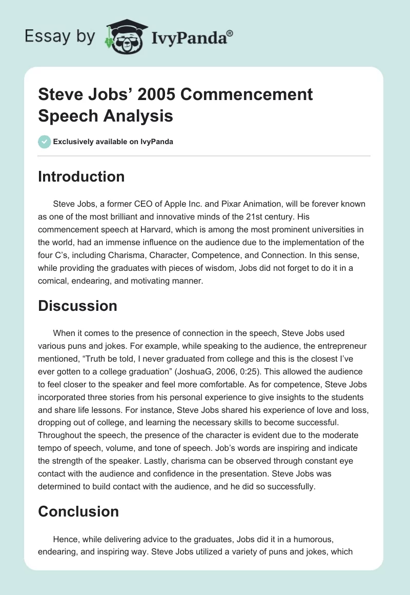 Steve Jobs’ 2005 Commencement Speech Analysis. Page 1