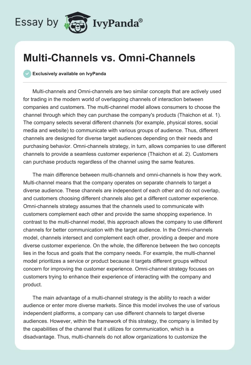 Multi-Channels vs. Omni-Channels. Page 1