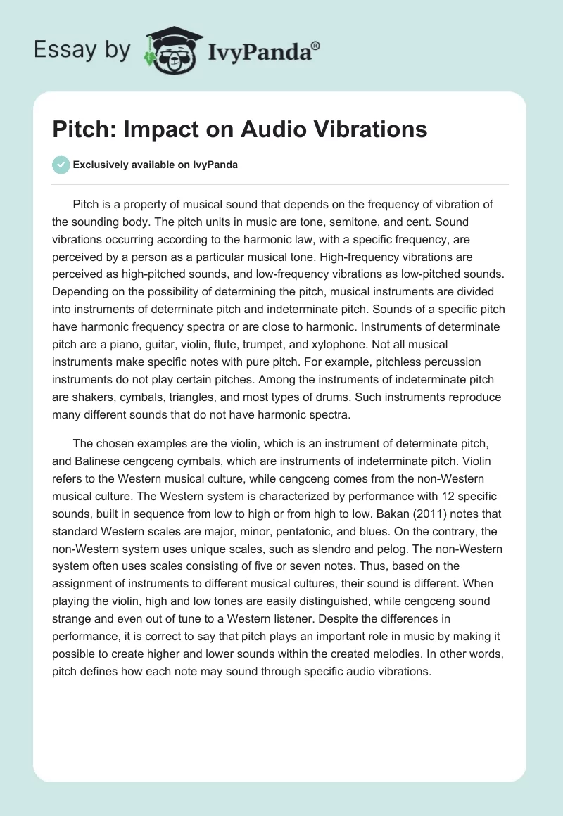 Pitch: Impact on Audio Vibrations. Page 1
