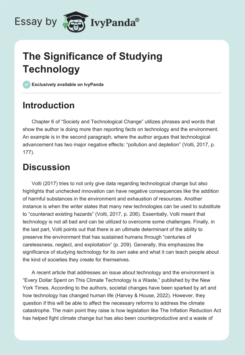 The Significance of Studying Technology. Page 1