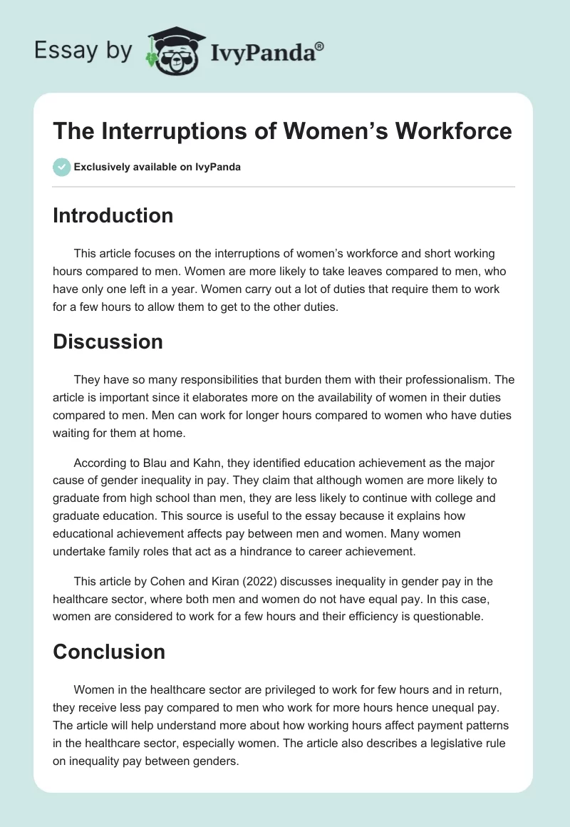 The Interruptions of Women’s Workforce. Page 1