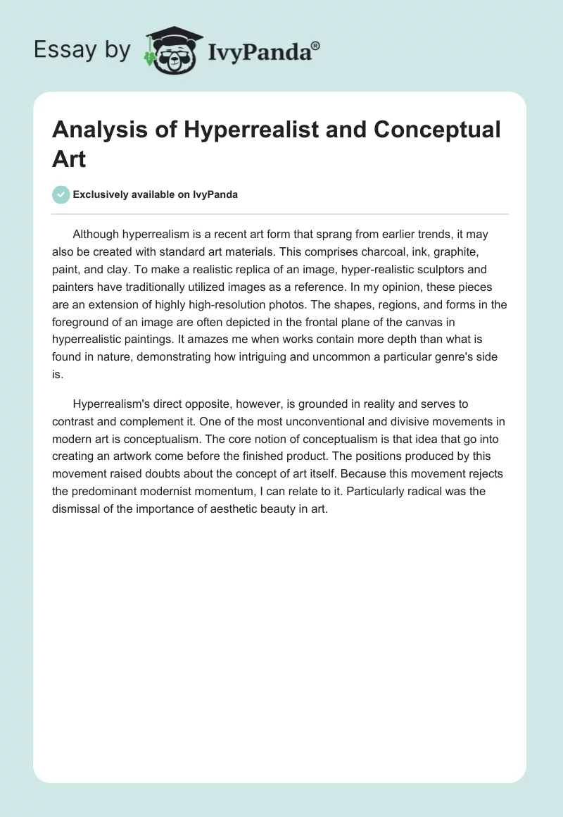 Analysis of Hyperrealist and Conceptual Art. Page 1