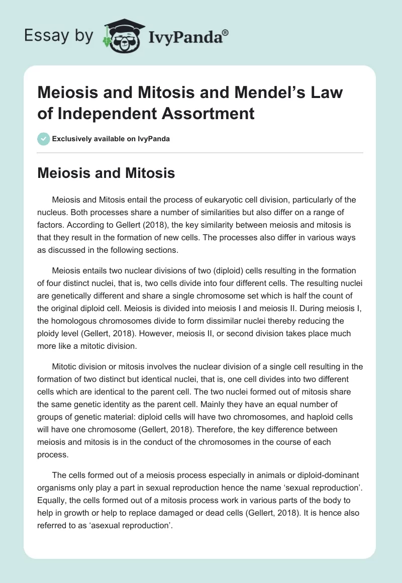 Meiosis and Mitosis and Mendel’s Law of Independent Assortment. Page 1